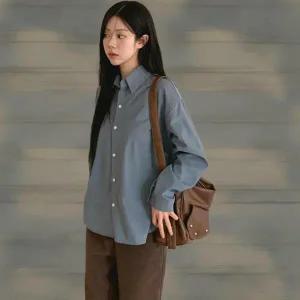 |KMH41D5|여성 루즈핏 면 셔츠 스트리트 패션 기모 피치 남방