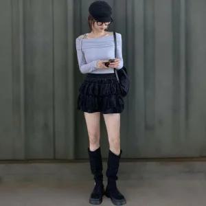|KMK17D8|여성 키치 무드 골덴 포근한 캉캉 프릴 미니 치마