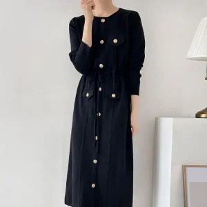 [다잇템] 여자 드로우코드 금장버튼 스웨터 상견레룩 FW 롱원피스