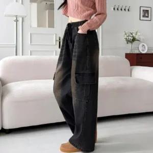 [다잇템] 여성 진 와이드핏 카고팬츠 사이드포켓