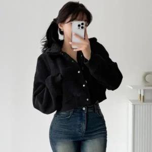 [다잇템] 여성 단추 키치무드 카라 골덴 숏자켓