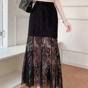 [다잇템] 여성 코디 레이스 귀여운 매쉬 롱스커트_23822556_588872