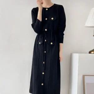 [다잇템] 여자 드로우코드 금장버튼 스웨터 상견레룩 FW 롱원피스