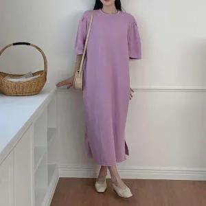 [에이치플러스몰]빅사이즈 퍼프소매 A라인 롱 반팔원피스