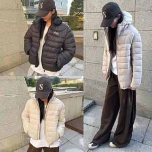 웜경량후드패딩 고프코어 하이넥 숏 집업 점퍼 보온