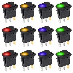 12Pc12V 라운드 토글 LED 스위치 20A 12V DC On/Off SPST 자동차 트럭 로커 On Off 제어 전원