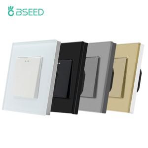 BSEED 1/2/3Gang 기계식 버튼 스위치 벽 조명 1Way Led 램프 On Off 유리 패널 EU 표준 10A