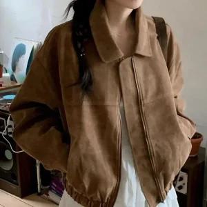 [라일리여성의류] Rly 부드러운스웨이드 감성 루즈핏 브라운 밴딩자켓