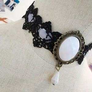 [라일리쥬얼리] Rly 보석 레이스 초커 화이트 넥 여성 검정 데이트