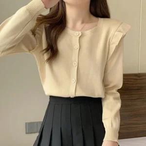 [라일리여성의류] Rly 데일리 니트 프릴 패션 여성 간절기 가디건 패션