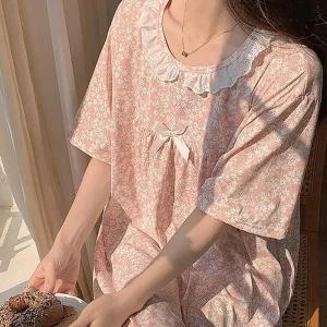 [라일리여성의류] Rly 플라워 반팔 원피스 파자마 잔꽃 잠옷 레이스잠옷