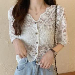 [라일리여성의류] Rly 여성 여름 긴팔 뜨개 니트 시스루 가디건 화이트