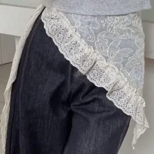 [라일리여성의류] Rly 삼각레이스 시스루 레이어드 랩스커트 랩 치마 S