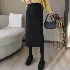 [라일리여성의류] Rly H라인 허리 밴딩 골지 니트 롱스커트