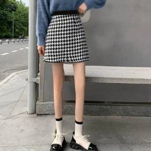 [라일리여성의류] Rly 체크 패턴 스커트 미니 A라인 허리 밴딩 치마