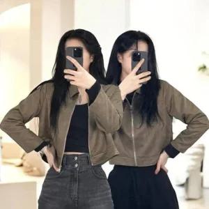 [라일리여성의류] Rly 베르 스웨이드자켓 카키그레이 지퍼 자켓 겨울 간