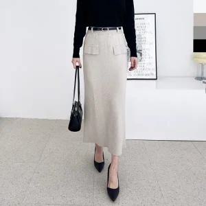 도톰 H라인 뒤트임 니트 롱 겨울 울스커트