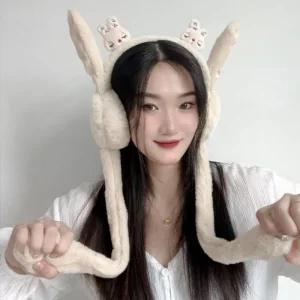[라일리] Rly 귀마개 베이지 움직이는 토끼귀 방한 겨울 귀여운
