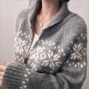 [라일리여성의류] Rly 여성 노르딕패턴 투웨이 숏카라 니트 집업 가디건