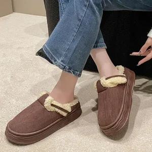 여성 캐주얼 기모 신발 겨울철 가벼운 통굽 털슬리퍼