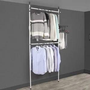 원룸 자취방 옷 정리 2단 행거 화이트 고정 스탠드 의류정리용행거 실내용행거스탠드