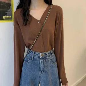 [라일리여성의류] Rly 여성 4컬러 봄 가을 베이직 여리핏 브이넥 가디