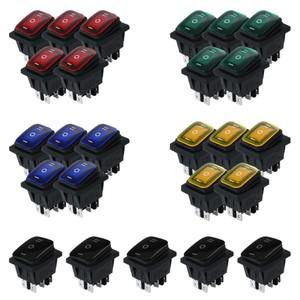 2Pcs Waterproof IP65 KCD4 6Pin Switch 12V 220V ON-OFF-ON 16A 250VAC Rocker Push Light 30x22mm