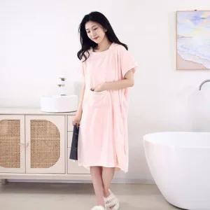 고급 핑크 수면가운 가정용 부드러운 원피스 샤워가운 커플샤워가운 여름샤워가운