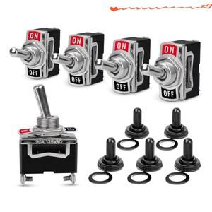 5pcs 헤비 듀티 로커 토글 15A 250V SPST 2Pin ON/Off 스위치 금속 박쥐 방수 부팅 캡