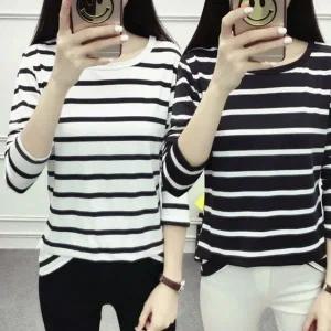 [하프클럽/]걸스 원형넥 세로줄 풀슬리브데일리룩 탑