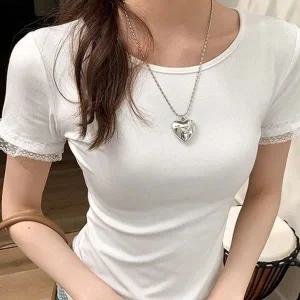 [하프클럽/]예쁜 암라인 프릴레이스 포인트컬러반팔티 시그니처