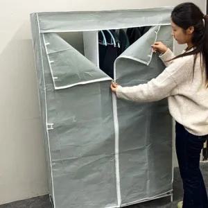 자취방 2단 행거 간이옷장 스탠딩 간단 조립식 그레이 시스템행거 조립식옷장 간이옷장