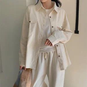 핫핑 [흐물거림X/도톰] 이본스 탄탄핏 투포켓 오버핏 코튼 긴팔셔츠