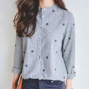 [하프클럽/]심플 데일리룩 여성티셔츠엠보 차이나 넥카라 남방