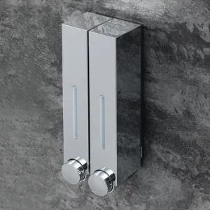 2구420ml 유광실버 벽걸이 물비누 디스펜서 샴푸디스펜서 린스디스펜서 바디워시디스펜서