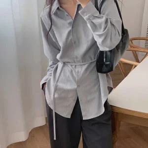 핫핑 [출근룩/하객룩] 메디카 라이크스웨이드 허리벨트 루즈핏 셔츠블라우스