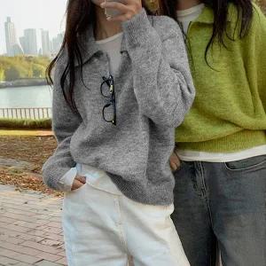 핫핑 [울함유/보카시니트] 코르베 루즈핏 반집업 보카시 긴팔니트티