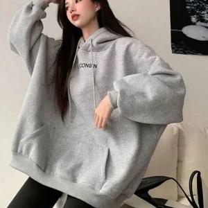 [하프클럽/]여자 루즈핏 오버핏 스타일링 알파벳 포인트컬러 후드스웨트 클