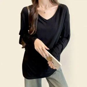 [하프클럽/]여성용 롱소매 탑빅핏 V넥 레이어링 풀슬리브티 레이어드티 데