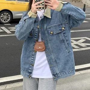 [하프클럽/]여성용 베스트 포인트컬러 셔츠칼라 골덴연청 컴포트룩 청 점퍼