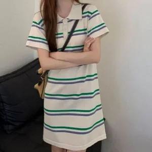 [하프클럽/]레이디스 넥카라 세로줄 쇼트 톱셔츠 미니드레스 올데이여름룩