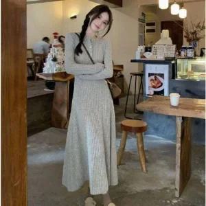 [하프클럽/]타이트플레어라인 프리미엄 립 드레스 뜨개탑 A핏 슬릿 맥시드