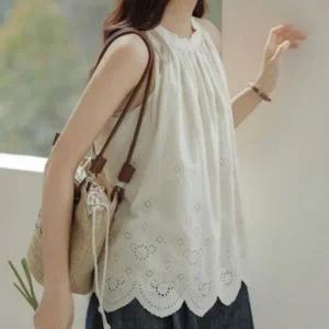 [하프클럽/]레이디스 여름철 홀터넥컴포트 구멍무늬 엠보 망사 소매없음 드