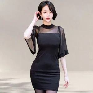 [하프클럽/]여성용 하객 드레스 여름철 시폰 드레스 쇼트심플 치마 스커트