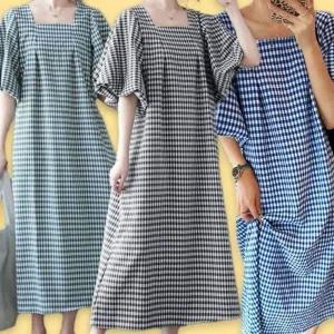 [하프클럽/]우먼 썸머 체크무늬 숏티 루즈라인 클래식 오버 실루엣 롱기장