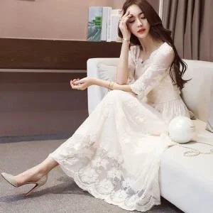 [하프클럽/]데일리룩 여자 베스트 포멀룩 프릴레이스 롱핏미니드레스