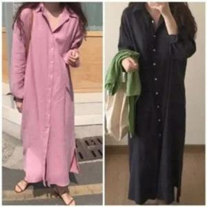 [하프클럽/]데일리룩 롱남방 브이라인 트렌디 카라셔츠원피스룩