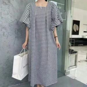 [하프클럽/]레이디스 하절기 그리드패턴 하프슬리브 루즈핏 오버 트렌디핏