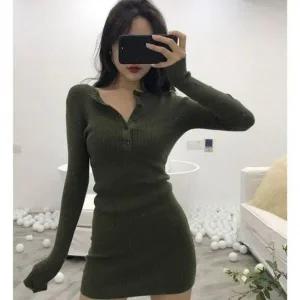 [하프클럽/]데일리룩아이템 세로패턴 클로징 슬림원피스 프리미엄