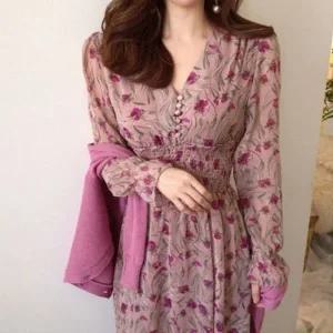 [하프클럽/]루즈핏 트렌디쉬폰소재 롱라인 롱슬리브 원피스룩